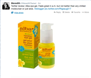 Alba eye gel review via @MeredithTested on Twitter